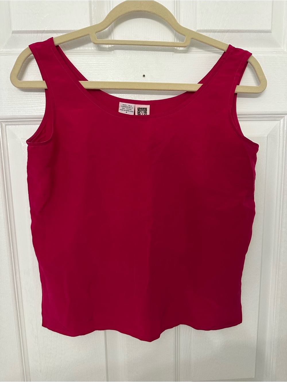 Anne Klein Magenta Pink 100% Silk Tank Top Scoop Neck Sleeveless Shell‎ Size 4